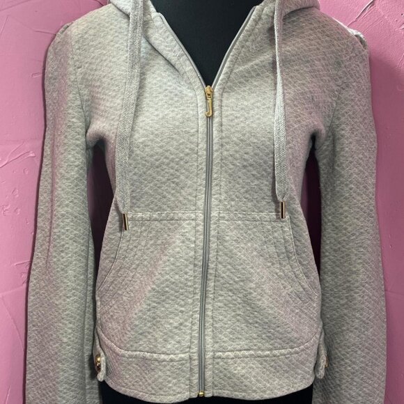 Y2K JUICY COUTURE Juicy Girl Zip Hoodie Jacket Grey Waffle Fleece Pink Logo XL - Picture 4 of 12